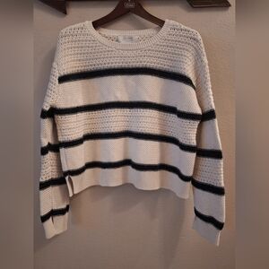 La Ligne Texture Mix Stripe Cotton Cashmere Sweater Cream Navy Womens Size M